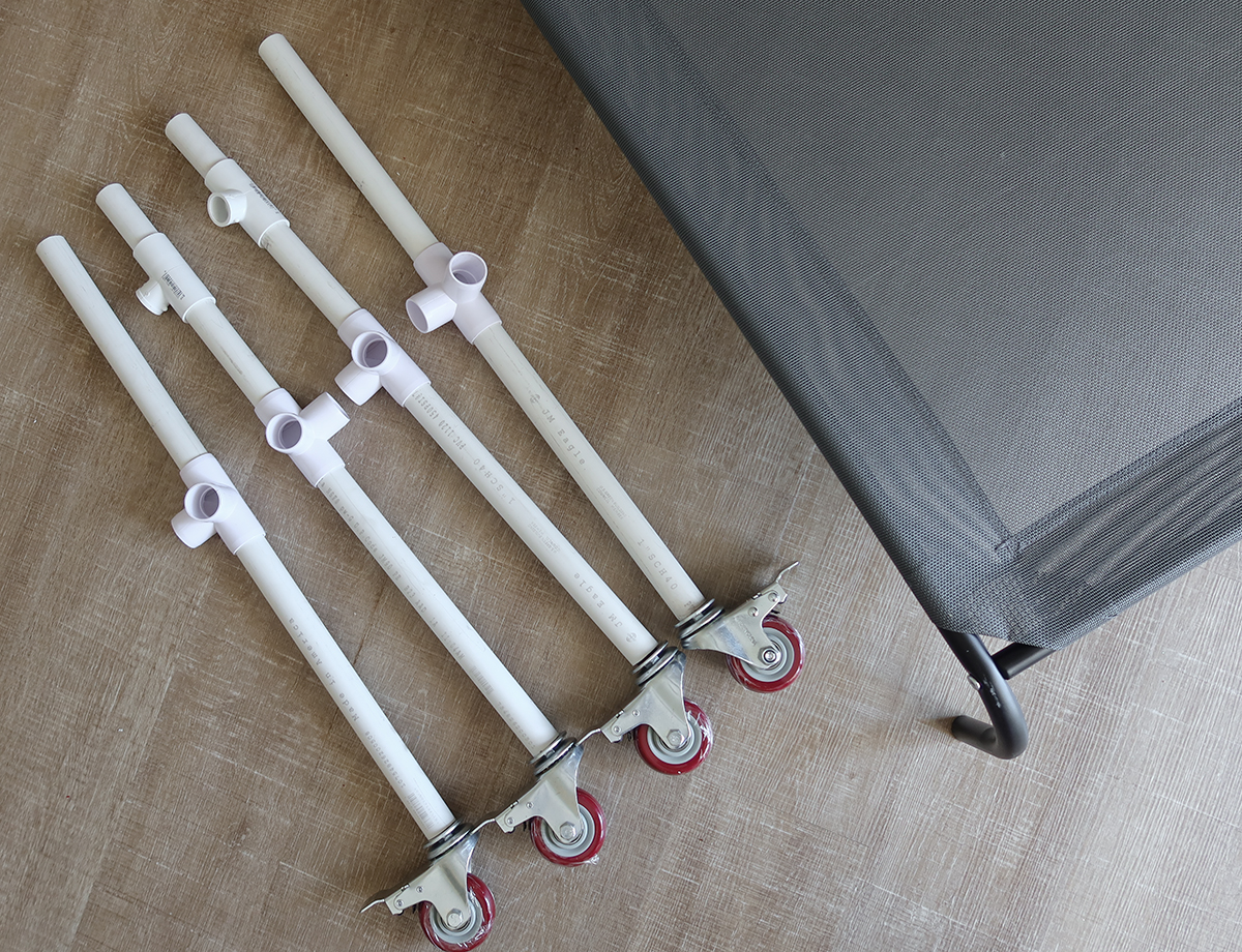 Completed PVC newborn posing table legs with caster wheels