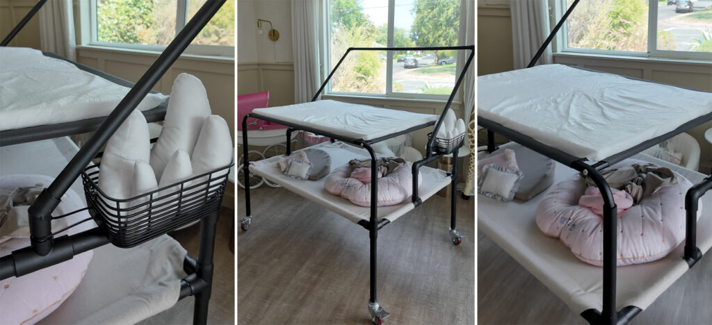 Completed PVC newborn posing table with seamless backdrop